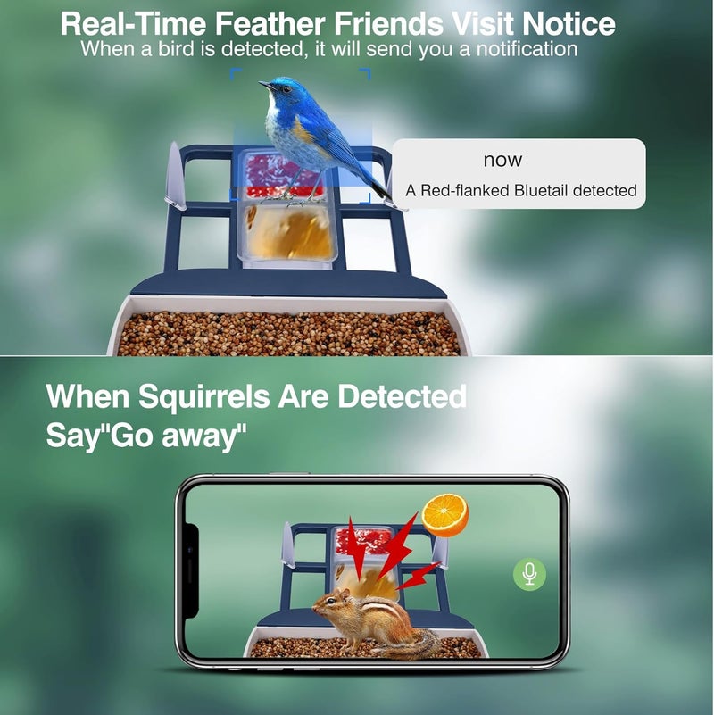 Aprilmin Smart Bird Feeder with Camera,AI Identify Species,Bird House with Solar Powered,Instant Arrival Alerts,2K HD Capture Video Live View,Gift for Birds Lover (Indigo Blue) - Image 3